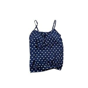 Lands End Tankini Top Womens Size 14 Navy Polka Dot Blouson Swim Built in Bra